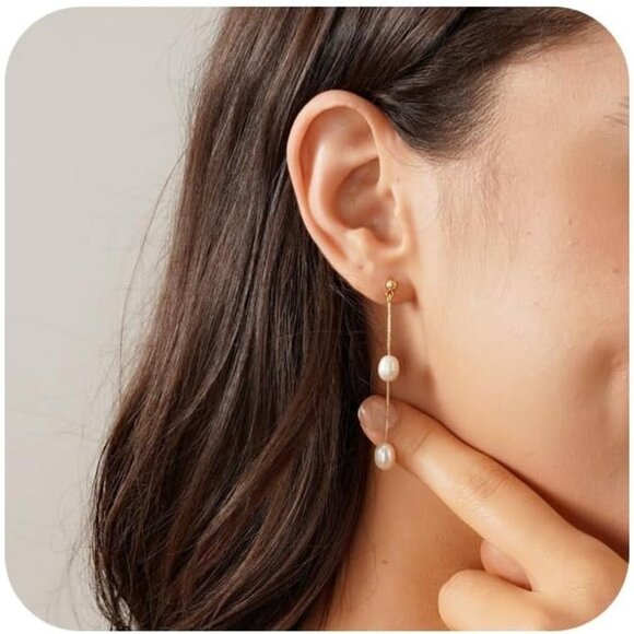 Women's 14k Gold Plated Cute Bow Design Dainty Gold Dangle Drop Earrings - Picture 1 of 8